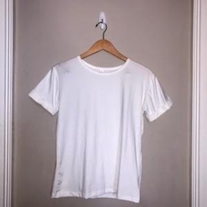 Basic White Tee with Cuffed Sleeves